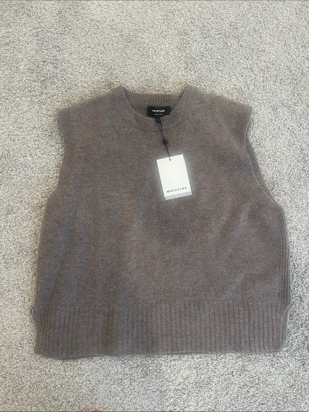 Whistles 100% Wool Taupe Brown Knit V-Neck Sleeveless Sweater Vest
